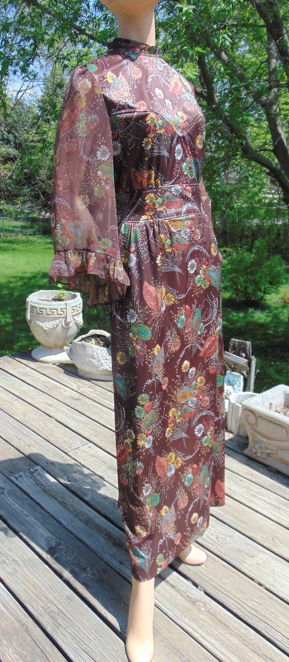 Vtg 70s Boho Hippie Gypsy Angel Sleeve Maxi Dress… - image 5