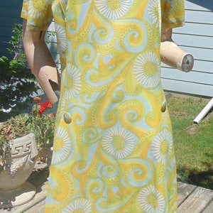 Vtg 70s Flower Power Psychedelic Dress 38W