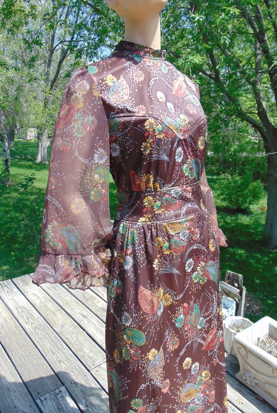 Vtg 70s Boho Hippie Gypsy Angel Sleeve Maxi Dress… - image 3