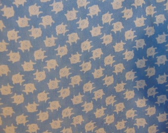 May include: A light blue fabric with a white repeating pattern of stylized fish.