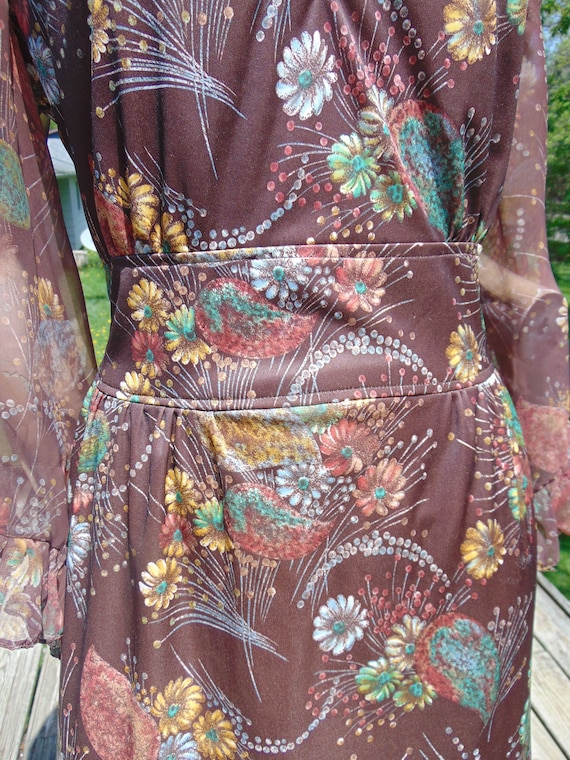 Vtg 70s Boho Hippie Gypsy Angel Sleeve Maxi Dress… - image 4
