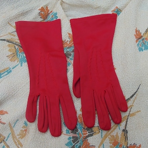 Vtg 50s Red Nylon Wrist Gloves M/LG