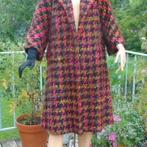 Vtg 1950s Lilli Ann Colorful Swing Coat Scottish Donagal tweed wool