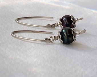 Black Freshwater Pearl Earrings, Dangle Earrings, Drop Earrings