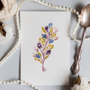ORIGINAL Floral Stem Art, Simple Floral Watercolor, Gallery Wall Art, Girl Nursery Artwork, Bridal Shower Gift 4x6