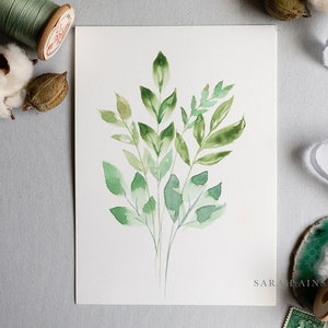 Greenery Leaf Art, Watercolor Greenery, Green Watercolor Nature Art, Office Wall Decor, Watercolor Fine Art Print