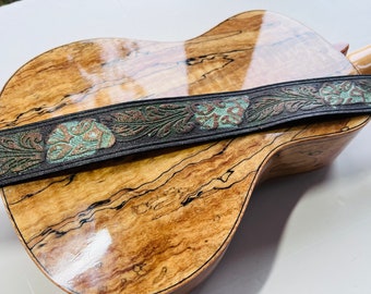 Vintage tooled leather ukulele strap // uke strap // ukulele accessory // mandolin strap // ukelele strap // ukulele strap