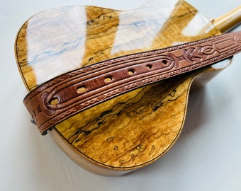 Vintage tooled leather ukulele strap // uke strap // ukulele accessory // mandolin strap // ukelele strap // ukulele strap