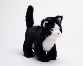 Stuffed cat, 26 cm, super realistic stitch plush, black & white. Ideal for baby showers, birth gift or Christmas present - Mon chat Gustave