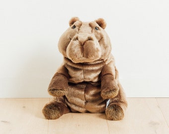 Medium Handmade Stuffed Toy Hippopotamus 35cm. Brown Synthetic fur, realistic and Very Soft for baby, children & adults – My hippo Edgar