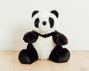 Big Handmade Stuffed Toy Panda 45cm. Black Synthetic fur, realistic and Very Soft for baby, children & adults – My panda Sam