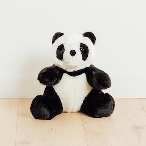 Big Handmade Stuffed Toy Panda 45cm. Black Synthetic fur, realistic and Very Soft for baby, children & adults – My panda Sam
