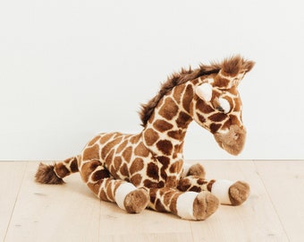 Big Handmade Stuffed Toy Giraffe 50cm. Brown Synthetic fur, realistic and Very Soft for baby, children & adults – My giraffe Zoe