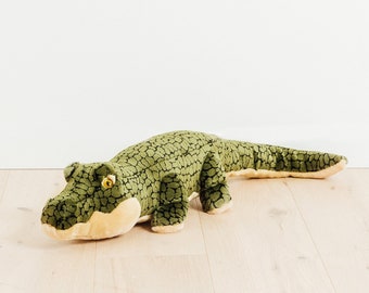 Big Handmade Stuffed Toy Crocodile 60cm. Green Synthetic fur, realistic and Very Soft for baby, children & adults