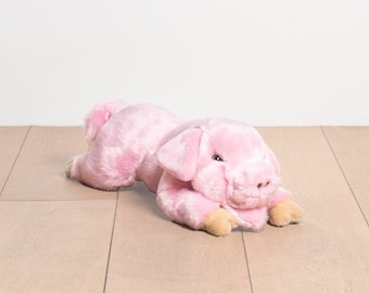 Big Handmade Stuffed Toy Pig 40cm. Rose Synthetic fur, realistic and Very Soft for baby, children & adults – My Pig Georges