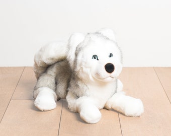 Big Handmade Stuffed Toy Husky 45cm. Grey Synthetic fur, realistic and Very Soft for baby, children & adults – My Husky Leonard
