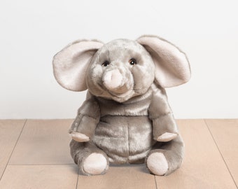 Small Handmade Stuffed Toy Elephant 40cm. Grey Synthetic fur, realistic and Very Soft for baby, children & adults – My Elephant Basile