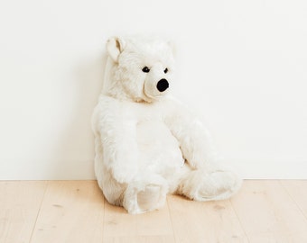 Big White Handmade Stuffed Toy Teddy Bear 70cm. White Synthetic fur, realistic and Very Soft for baby, children & adults