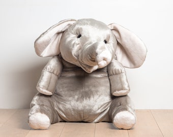 Very big Handmade Stuffed Toy Elephant 80cm. Grey Synthetic fur, realistic and Very Soft for baby, children & adults – My Elephant Basile