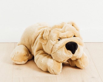 Medium stuffed dog 45cm, sharpei, ideal for birth gift, big plush hand stitched, realistic and very soft