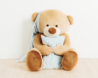 Big Handmade Stuffed Toy Teddy Bear 70cm. Synthetic fur, realistic and Very Soft for baby, children & adults – My teddy bear with blankie