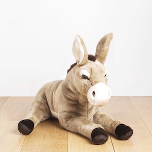 Big Handmade Stuffed Toy Donkey 60cm. Brown Synthetic fur, realistic and Very Soft for baby, children & adults – My donkey Gaston