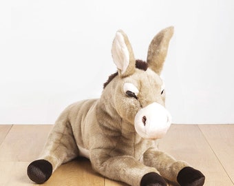 Big Handmade Stuffed Toy Donkey 60cm. Brown Synthetic fur, realistic and Very Soft for baby, children & adults – My donkey Gaston