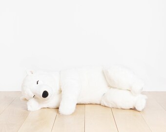 Big White 95cm Handmade Stuffed Toy Teddy Bear. White Synthetic fur, realistic and Very Soft for baby, children & adults