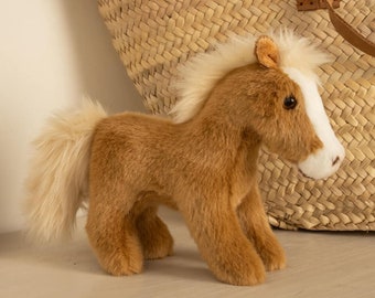 Stuffed horse, 25cm, super realistic stitch plush, brown. Ideal for baby showers, birth gift or Christmas present - Mon cheval Henri