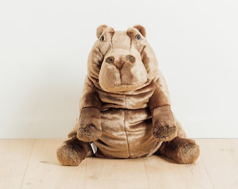 Big Handmade Stuffed Toy Hippopotamus 50cm. Brown Synthetic fur, realistic and Very Soft for baby, children & adults – My hippo Edgar