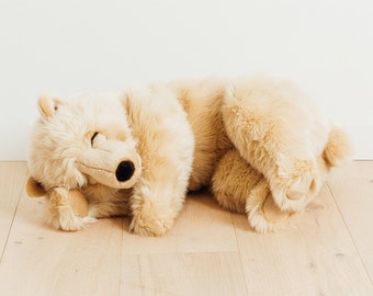 Teddy Bear 65 cm, ideal for birth gift, big plush hand stitched, teddy bear lying, realistic and very soft