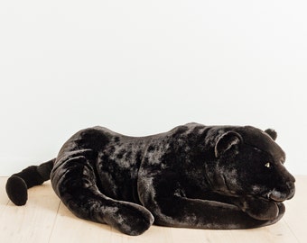 Big stuffed black panther 75cm, ideal for birth gift, big plush hand stitched, realistic and very soft