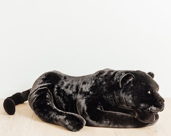 Big stuffed black panther 75cm, ideal for birth gift, big plush hand stitched, realistic and very soft