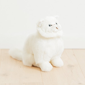 Medium Handmade Stuffed Toy Kitten 40cm . White Synthetic fur, realistic and Very Soft for baby, children & adults – My kitten Oscar