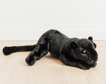 Medium stuffed black panther 52cm, ideal for birth gift, big plush hand stitched, realistic and very soft