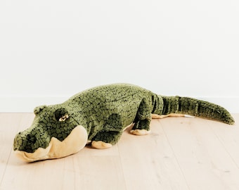 Very Big Handmade Stuffed Toy Crocodile 100cm. Green Synthetic fur, realistic and Very Soft for baby, children & adults