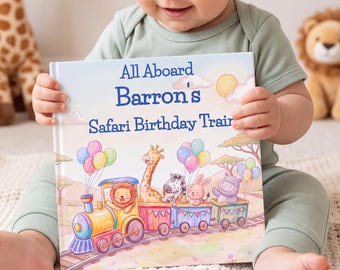 Personalized Safari Birthday Book for Kids, Custom Name Train Story, Animal Birthday Adventure, Birthday Gift for Boy or Girl