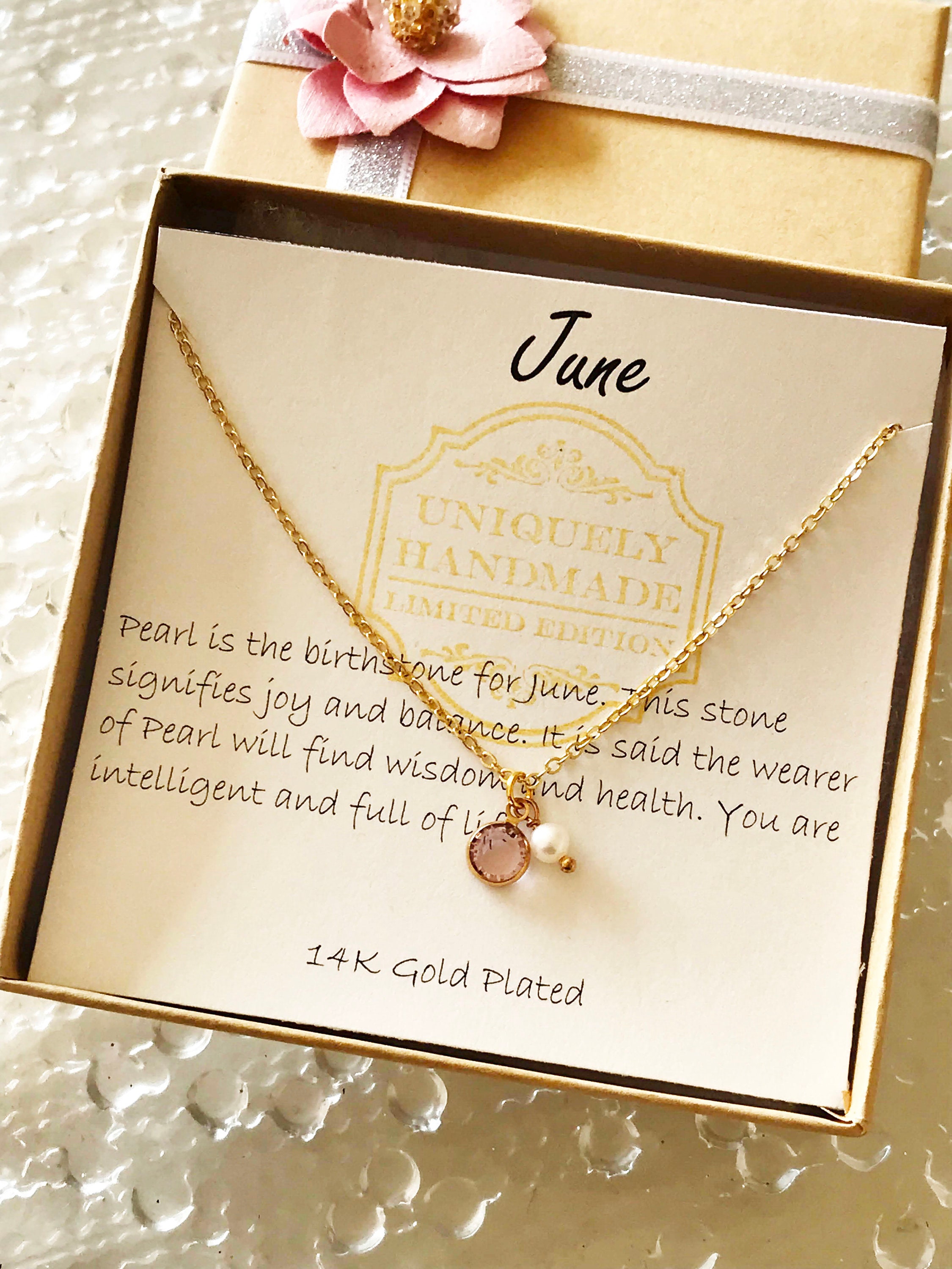 June Birthstone Necklace Pearl Gemstone 