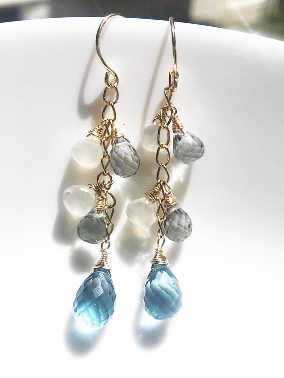 Blue Topaz Chalcedony Gemstone Earrings for Women Jewelry | Etsy