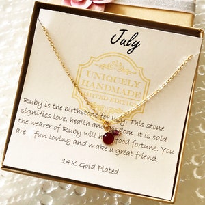 July Birthstone Necklace, Ruby Gemstone Necklace, Birthstone Necklace for Mom, Jewelry Birthday Gifts for her