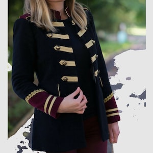 Black Military Ladies jacket Made to measure Blazer women’s Wool Embroidered Officer Jacket, ladies hussar jacket with military grade materi