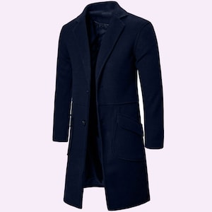 Mens wool coat, Men's Casual Thick Single Breasted Stand Collar Woolen Coat Long Trench Jacket, black wool trench coat, men's winter coat