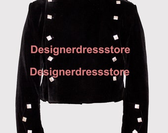 Unique 80s Velvet black suit long sleeves jacket in black size SM.Vintage classy pockets women outfit.LaZLeP Y75C56