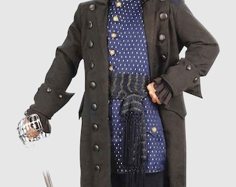 Blackbeard Pirate Coat, Men's Halloween coat , Pirates of Caribbean admiral coat, Grey admiral Blackbeard coat, Grey Halloween coat