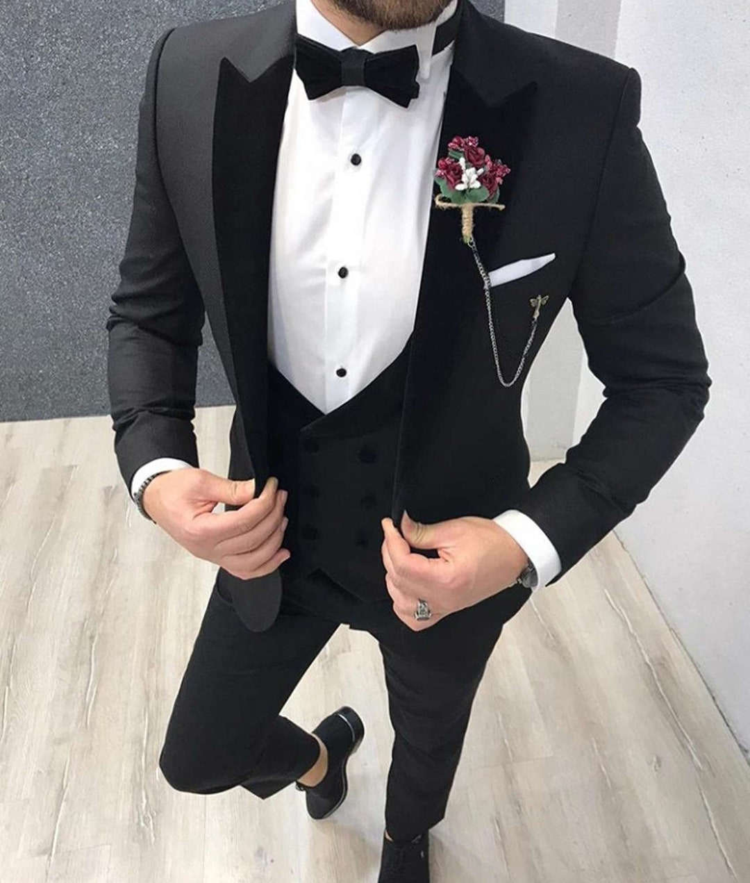 Look Handsome on Your Wedding Day with New 2-PC Black Groom Suit