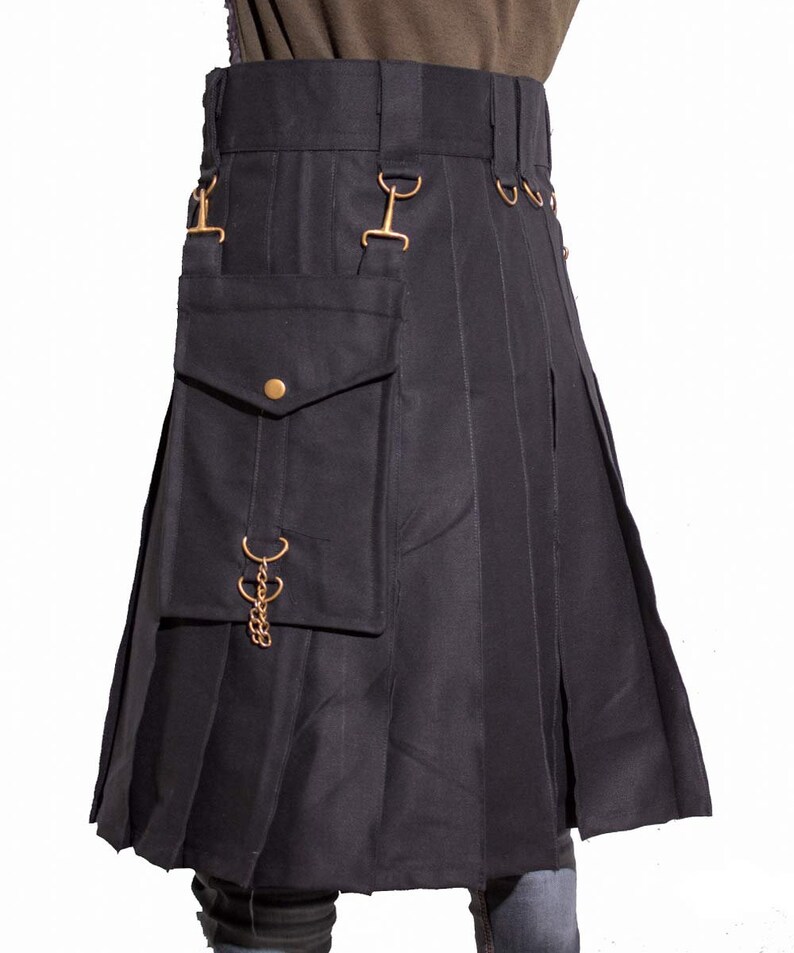 Black utility kilt with detachable pocket kilt for men detachable pocket kilt mens kilt