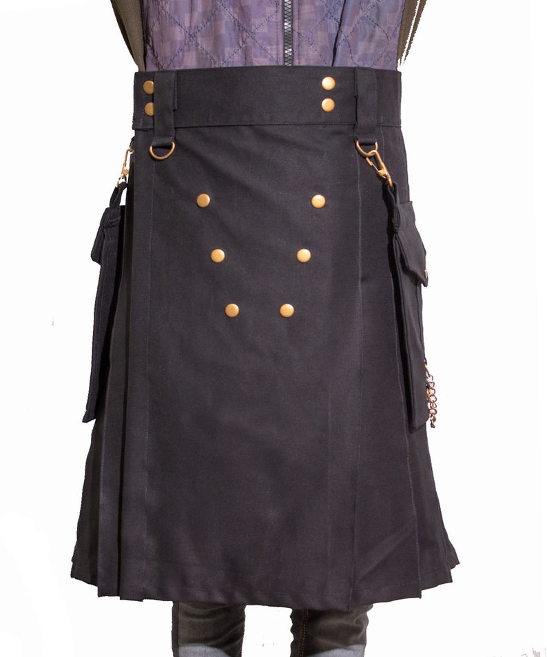 Black utility kilt with detachable pocket kilt for men detachable pocket kilt mens kilt