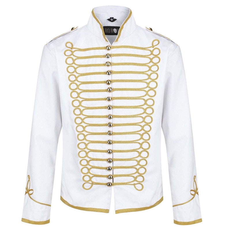 White hussar jacket parade jacket mens military jacket army drummer musician jacket 画像 1