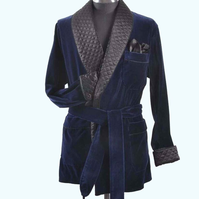 Smoking Jacket Long Gown Mens Blue Smoking Jacket Quilted Etsy
