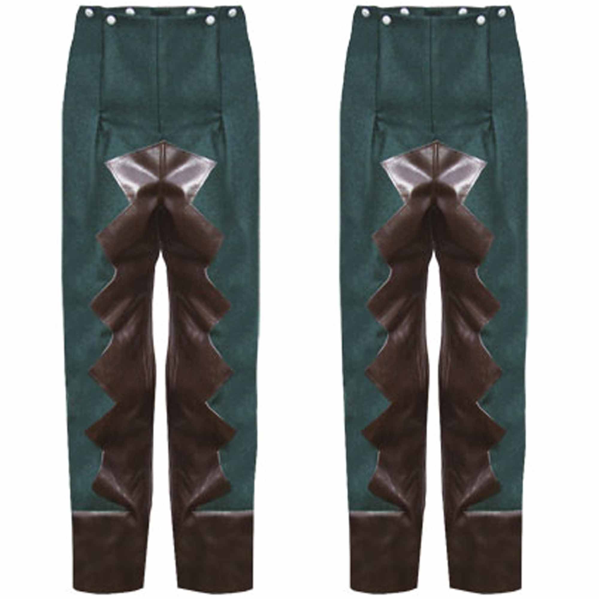 Image of Riffle Green Wool Trouser With Burgundy Leather , Military Grade Trousers, Breeches, Mens Trousers